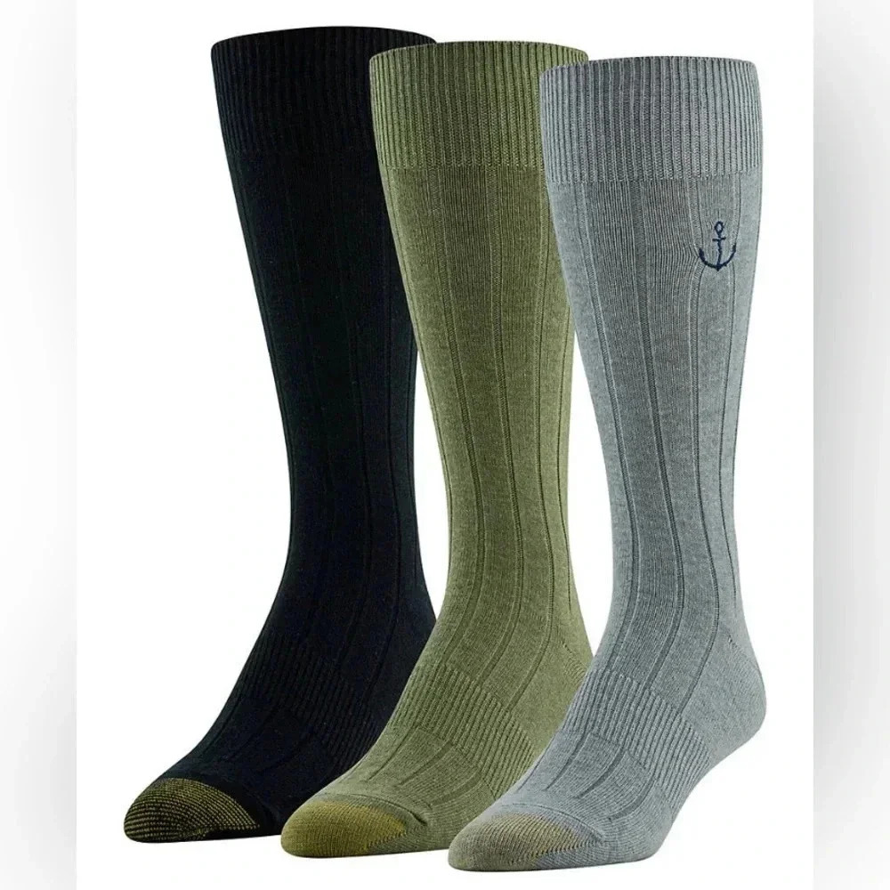 NWT 3 Pair Men’s Designer Series Gold Toe Dress Socks Hampton Embroidery Regatta